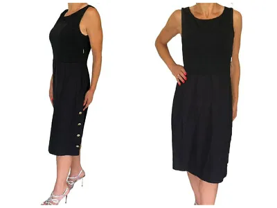 Max Mara Italy Black Cotton Linen Sleeveless Nautical Anchor Button  Dress 46  • $49.99