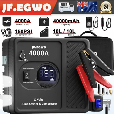 JF.EGWO 4000A Jump Starter With Car Air Pump Compressor 150PSI Tire Inflator 12V • $179.69