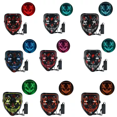 LED Purge Mask Glow In Dark Light Up Halloween Costume Scary Rave Festival • $9.49