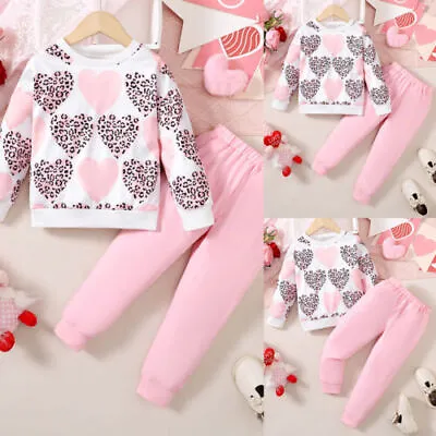 Toddler Baby Girls Heart Print Shirt Tops Pants Loungewear Tracksuit Outfit Set • £7.99