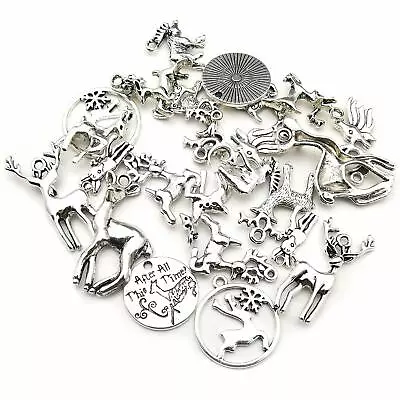 60 Deer Charms Antiqued Silver Moose Pendants Mixed Set Assorted Lot BULK Animal • $16.98