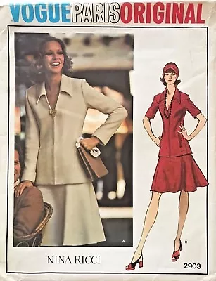 1970's VOGUE Paris Orig. Misses' Top&Skirt Nina Ricci Pattern 2903 Size 14 UNCUT • $24.99