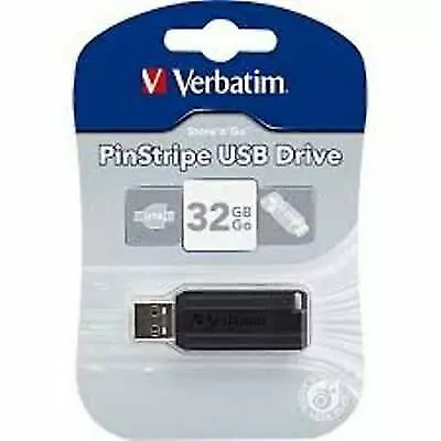 Verbatim 49064 FLASH DRIVE 32GB MEMORY USB Stick  2.0 PINSTRIPE Store'n'Go BLACK • $22.43