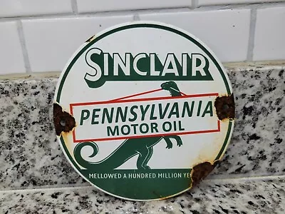 Vintage Sinclair Porcelain Sign Gas Station Oil Service Dino Pump Plate 6  Round • $107.12