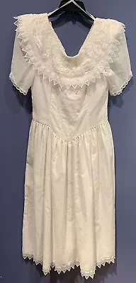 Vintage Gunne Sax By Jessica McClintock White Ruffle Dress Lined Prairie Cottage • $124.95