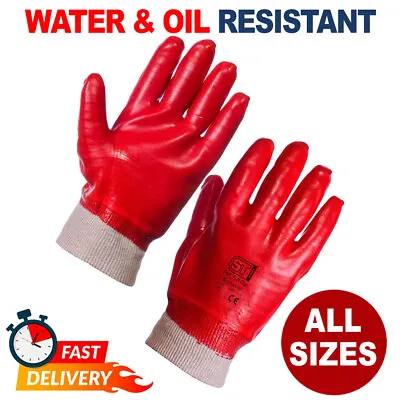 24 Pairs Red PVC Coated Knitted Wrist Rubber Work Gloves Mens Builders Gardening • £2.25