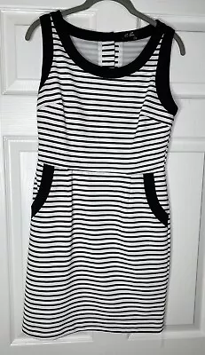 C. Luce Sleeveless Stripe Small Dress Pockets Cut Out Back Black White • $14.99