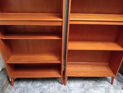 A Pair Of Mid Century G Plan Teak Bookcases With Working Lights On Wooden Legs * • £350