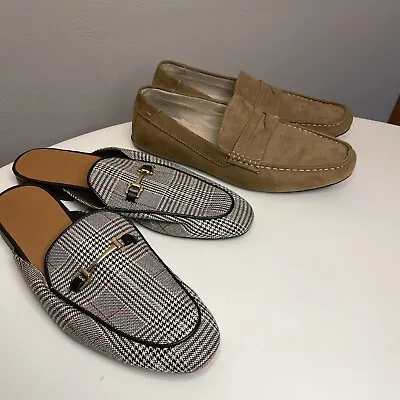 Lot Of 2 - H&M Dress Shoes - Brown Suede Loafers & Slip On Mule Loafers Mens 44 • $29.99