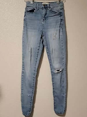 Mudd Jeans Womens Size 3 Leggings High Rise Flex Stretch Distressed Denim Blue • $9.99