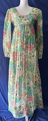 Vintage 70’s Dress Maxi Pastel Floral Sheer Boho Prairie Festival Peasant XS • $85