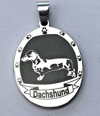 Dog Breed Stainless Steel Necklace Silver Paw Print Oval Pendant  • $23.99