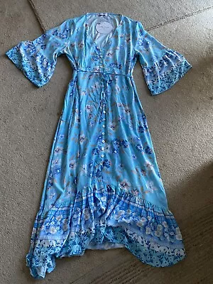 Salty Bright Womens Maxi Dress Boho Floral Blue Buttons 10 M BNWT  • $20