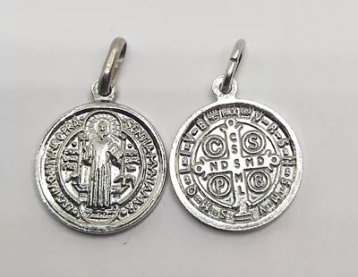 St Saint Benedict Pendant 925 Sterling Silver Medal Charm 0.63 Inches • $19.99