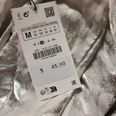 $41 • Buy Zara Flowy Metallic Pants Silver Size M | 7102/411