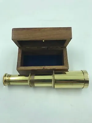Nautical 6  Brass Pirate Telescope In Decorative Wooden Box Inlaid Anchor Cover • $12.98