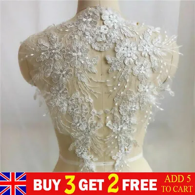 1 Pair Lace Applique Embroidery Trim Sewing Motif DIY Wedding Bridal Dress Craft • £4.99