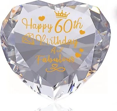 £18.99 • Buy 60th Birthday Gifts For (Women Heart Glass) Crystal Keepsake With Happy 60 Years