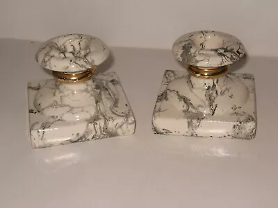 1950's Bennett's California Pottery Faux Marble Pattern Set Candle Stick Holders • $22.99