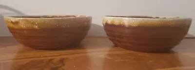 Monmouth Stoneware Bowls Lot Of 2 USA Brown Drip Glaze Pottery Maple Leaf Mark • $23.74