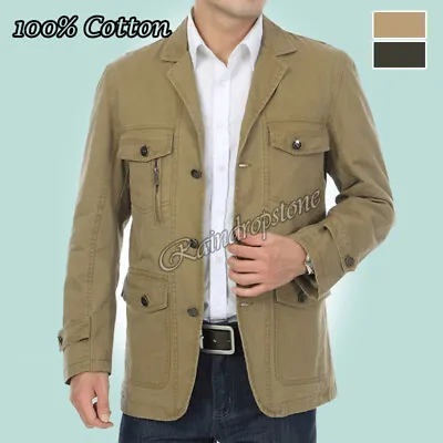 Men Military Blazer Jackets Cotton Jacket Slim Fit Business Coat Plus Size 5XL • $66.40