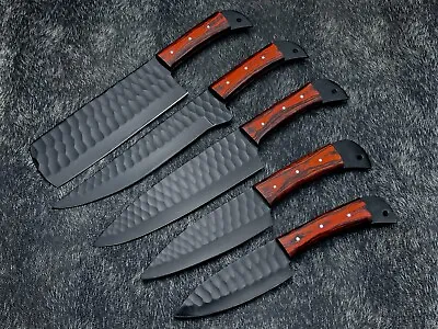 Handmade HAND FORGED Black Powder Coating  Carbon STEEL  Kitchen CHEF KNIFE Set • $114.99