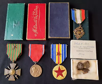 WW1 Original Set French Medals War Cross 1914-1918 Verdun Battle 1916 Wounded • $159