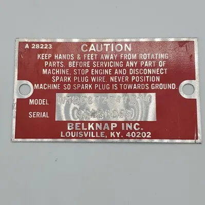 $6.99 • Buy Belknap INC Louisville KY Metal Model Serial# ID Tag 3¼x1⅞ Bluegrass Tools