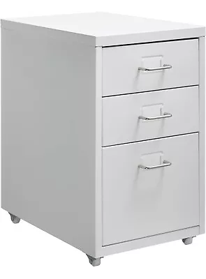 HollyHome 3 Draw White Metal Cabinet 3 Tiers Storage Cupboard Side Cabinet • £34.99