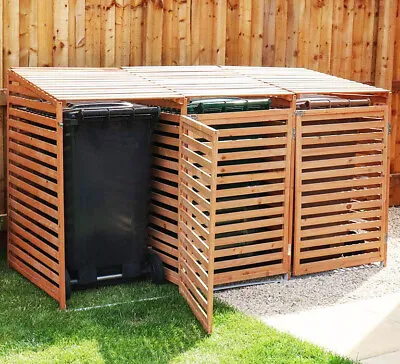 Triple Wheelie Bin Storage Wooden Store Cover Garden Rubbish Dustbin 3 Shed • £229.95