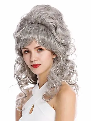 Wig Ladies Baroque 60er Retro Beehive Updo Bun Curly Long Grey • £27.68
