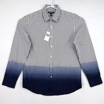 Michael Kors Mens Large Button Front Shirt Slim Fit Blue Dip Dyed Ombre Striped • $35.95