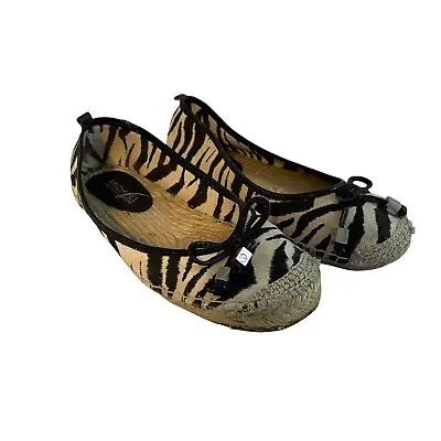 Michael Kors ZEBRA Meg Linen Canvas Espadrilles Bow Ballet Flats Shoes  8.5 • $31