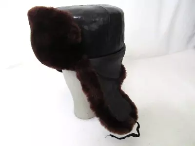 Naval Mouton Sheepskin Russian Winter Hat Ushanka Genuine Lamb Brown Leather 58 • $79.20