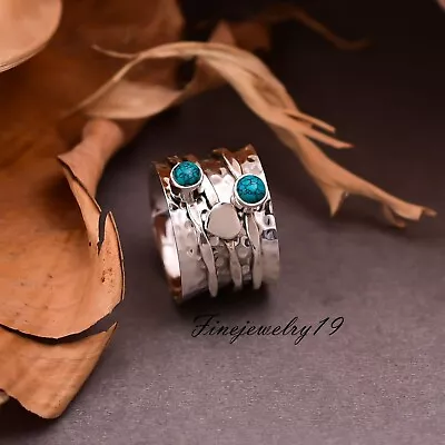 Turquoise Ring 925 Sterling Silver Spinner Ring Meditation Handmade Jewelry ON17 • $10.67