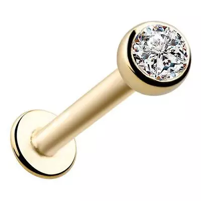 (2pc) 16g Straight Flat Back Barbell Gold Plated Press Fit CLEAR CZ Ball • $4.99