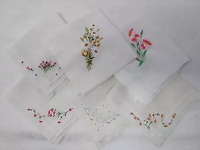 Great Vintage Lot Of 5 Double Edge Embroidered Lovely Floral Hankies FREE SHIP  • $15