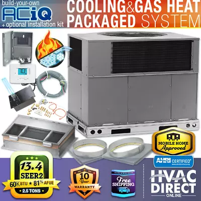 ACiQ 2.5 Ton 13.4 SEER2 60K BTU NG Or LP Gas Pack & AC Package Unit System Kit • $3375