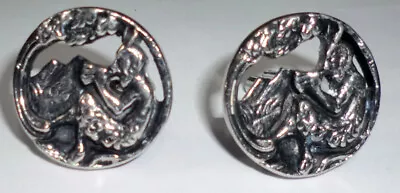 Vintage PAN Satyr Playing Flute Silver Cufflinks Large Bold Mythological • $89.99