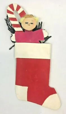 Vintage Christmas Gift Tag Large Topper Die Cut 9  Stocking Angel Foil Pink   • $15