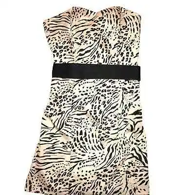 H&M Strapless Animal Leopard Print Dress Black Ribbon Belt Size 6 • $18.99