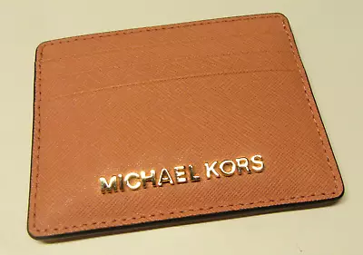 Michael Kors Saffiano Leather Jet Set Travel Credit Card Case Holder Peach • $34.99