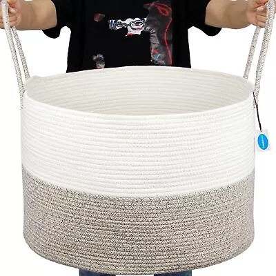 Casaphoria XXXLarge Woven Cotton Rope Basket Long Handles Cream/Tan 22 X22 X14  • $21.99