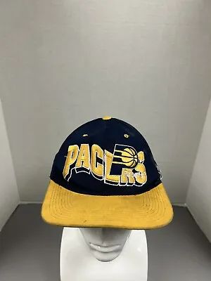 Vintage 90s Indiana Pacers Hat Snapback Cap Adjustable Strap Blue Stitched Logo • $8.95