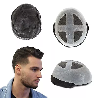 Mens Toupee Human Hair Replacement System French Lace Thin Skin Human Hair Piece • £139.99