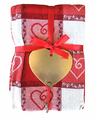 Red Heart Kitchen Dish Towels Set Of 2  (1 Solid 1 Pattern) Silver Heart Hook • $7