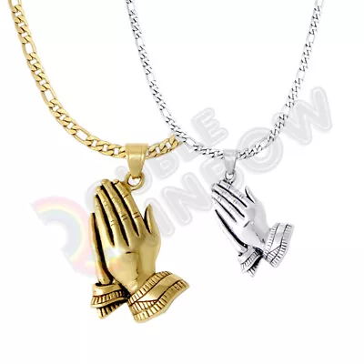 Vintage Lord Prayer Hands Stainless Steel Pendant 6mm Figaro Necklace Chain P148 • $15.23