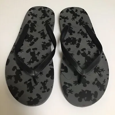 Disney Mickey Mouse Black Flip Flops Mens 10/11 Thongs Beach Pool Cruise Unisex • $13.46