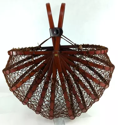 Vintage Japanese Bamboo Fishing Net Basket Folding Purse • $80.59