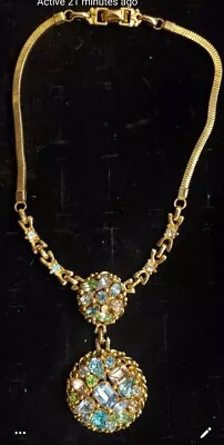 McClelland Barclay Vintage Gold Plated Multi Color Rhinestone Necklace Statement • $32.71